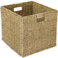 HMF Regalkorb Aufbewahrungskorb passend für KALLAX Regal, Korb geflochten aus Seegras mit Griffen, 32 x 34,5 x 32 cm, Natur