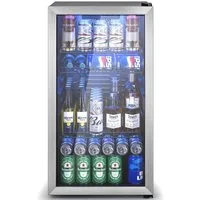 Furnicopia Getränkekühlschrank 89L, Doppelverglasung, LED-Beleuchtung, geräuscharm, silberner Aluminium-Rahmen KVC-90, LED-Touch, verstellbare Füße & Ablagen, silberner Alu-Rahmen