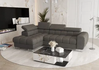 Ecksofa Schlafsofa BASTIEN in Stoff Aragon Dunkelgau Ottomane Links