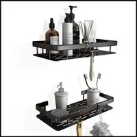 LIVINA HOME Duschablage ohne Bohren, Duschablage zum hängen, Duschkorb in schwarz, 2-tlg., Badregal, Duschregal, Duschzubehör, Badezimmerorganizer, +4 Haken