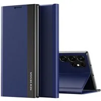 Wigento Handyhülle Flipcase für Samsung Galaxy S26 Ultra Electroplated Kunstleder D- Blau 6,9 Zoll, Seiten-Elektroplattierung, Flip-Stand, Adsorptionsfunktion