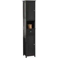 SoBuy Hochschrank FRG236, Badezimmerschrank schmal, Badkommode, verstellbare Ablage Badregal Badschrank Badmöbel mit 1 offenem Fach, 1 Schublade und Türen