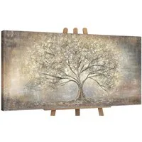 YS-Art Gemälde Goldbaum, Abstrakte Bilder, Leinwand Bild Handgemalt Gold Baum Stammbaum Braun