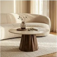 IDIMEX Couchtisch MULAN, Wohnzimmertisch rund 90 cm mit Botticino Marmorplatte Braun/Beige