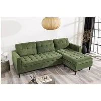 riess-ambiente Ecksofa STOCKHOLM 220cm grün · Couch mit Cordbezug und Federkern, Einzelartikel 1 Teile, 3-Sitzer in L-Form · inkl. Kissen · Ottomane rechts & links · Retro