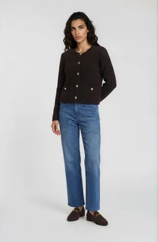 Milano Italy - round neck 1/1 sleeve front pocket mocca - Gr. - M