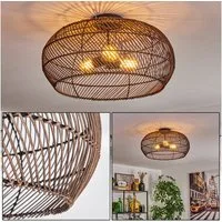 hofstein Deckenleuchte moderne Deckenlampe aus Metall/Rattan in Schwarz/Dunkelbraun, ohne Leuchtmittel, Boho-Design Deckenleuchte,Lichteffekt, Ø50cm, 3xE27, ohne Leuchtmittel