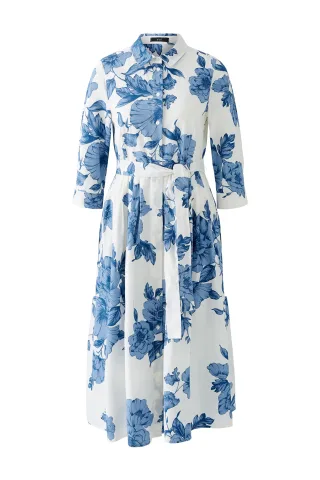 Oui - Midikleid reine Baumwolle blue white - Gr. - 44