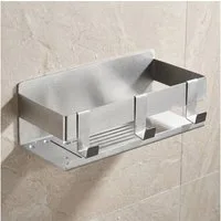 DEKAZIA Duschablage ohne Bohren, Selbstklebender Duschkorb, Duschregal Edelstahl, selbstklebend, 5 Farben erhätlich, inkl. Klebeset & 3 Haken, Badezimmerregal, Bad Regal,Aufbewahrung Bad, Duschzubehör