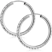 Materia Paar Creolen Damen Silber Glitzereffekt Ø30mm SO-326, 925 Sterling Silber, diamantiert