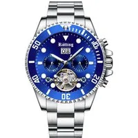 Rötting Design Automatikuhr Herrenuhr Armbanduhr Edelstahl blaues Ziffernblatt DATUM, Handgelenkumfang wählbar zwischen 18 und 22 cm