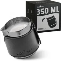 Cosumy Milchkännchen Barista Milchkännchen Edelstahl 350ml mit Lederhülle, 350 l, (Set, 1-St), Griffloses Design - Messskala im Inneren