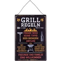 Levandeo® Metallbild Spruchtafel Grillen H32cm Metallschild Grillregeln Garten Gartenschild