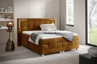 Boxspringbett Elektrisch Bett DORES 180x200cm in Stoff Fresh Senfgelb