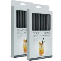 PerloPur Trinkhalme 12 Glasstrohhalme schwarz (gerade) Trinkhalme mit 2 Reinigungsbürsten, (12 Strohhalme aus Glas und zwei Reinigungsbürsten), 12 Strohhalme aus Glas