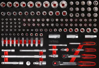 KS Tools 1-4'' + 3-8'' + 1-2'' Steckschlüssel-Satz in Schaumstoffeinlage, 139-tlg - 811.0139