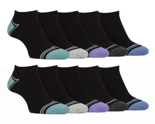 10 Paar Herren Bambus-Trainersocken | Farah | gestreifte gepolsterte Knöchelsocken - schwarz