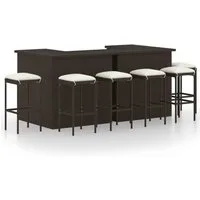 vidaXL Gartenlounge-Set 8-tlg. Gartenbar-Set mit Kissen Poly Rattan Braun, (7-tlg)