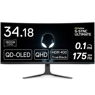 Dell Alienware AW3423DW [3418" Curved 3.440x1.440 OLED 175Hz 2x HDMI DP USB-A 01ms Reaktionszeit] schwarz / weiß
