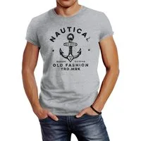 Neverless Print-Shirt Neverless® Herren T-Shirt Anker Motiv Schriftzug Nautical Old Fashion mit Print