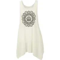 Guru-Shop Midikleid Minikleid mit Ethnodruck - creme Lotus alternative Bekleidung