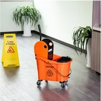 HOMCOM Putzeimer Reinigungswagen 36 Liter Fahreimer, (Wischwagen mit Auswringvorrichtung, 1-tlg., Orange), 54 x 41 x 91,5 cm
