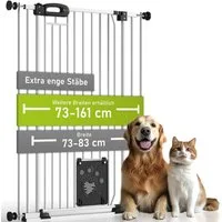 BOMI Türschutzgitter Tierschutzgitter Merle für Hunde 73–161 cm mit Tür, Katzenklappe (ohne Bohren, Verschraubbar, individuell), Tierschutzgitter ohne Bohren – Absperrgitter Tier extra enge Streben