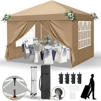 LALAHO Faltpavillon 3x3 m Gartenpavillon mit 4 Seitenteilen, Partyzelt mit 4 Sandsäcke, mit 4 Seitenteilen, UV-Schutz, Wasserdicht Faltpavillon, Winterfest Pop Up Pavillon