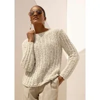 MADELEINE Strickpullover Baumwollpullover mit Rippenmuster Sommerpulli mit U-Boot-Ausschnitt, gerippten Abschlüssen und Langarm