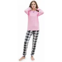 LOREZA Pyjama Mädchen Schlafanzug zweiteilig Set Langarm - Basic Kariert (Set, 2 tlg)