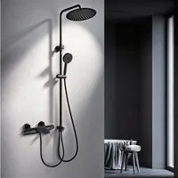 HOMELODY Duschsystem mit Regendusche, Handbrause und Thermostat in Schwarz, 2 Strahlart(en), Thermostat aus Messing für stabile und komfortable Wassertemperatur