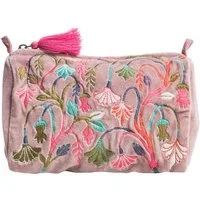 Tranquillo Kosmetiktasche aus Bio-Baumwolle VELVET MEADOW groß 20x14x9 cm mit Reißverschluss, Kulturbeutel Samtoberfläche, florale Stickerei, Makeup & Accessoires