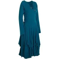 Vishes Midikleid Langes Langarm Bio Ballonkleid einfarbig mit Schnürung V-Ausschnitt Hippie, Elfen, Festag, Style