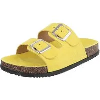 Ital-Design Damen Komfort Sandale mit Schnallen für Freizeit und Alltag Pantolette (91117263) Flach Pantoletten in Gelb