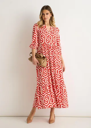 Rotes Geo Print Smock Maxikleid