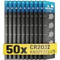 ABSINA Knopfzellen CR2032 3V 10x 5er Pack - Batterien mit langer Haltbarkeit Knopfzelle, (1 St)