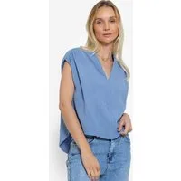 SASSYCLASSY Kurzarmshirt Musselin Shirt für Damen Ärmelloses Shirt aus Baumwolle mit tiefem V-Ausschnitt