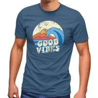 Neverless Print-Shirt Herren T-Shirt Good Vibes Welle Hippie Slogan Statement Surf Design mit Print