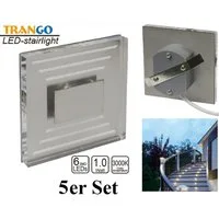 TRANGO LED Einbauleuchte, 5er Set SL-053 LED Design Wandleuchte *SOFIE* Transparent Eckig - Wand- & Treppenleuchte IP44 für Innen und Außen inkl. 1x je 1 Watt LED Modul - warmweiß 3000K beliebig erweiterbar – direkt 230 Volt, Treppenbeleuchtung, Stuf