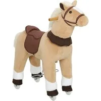 AIYAPLAY Stehtier Reitpferd, Spielpferd zum Reiten mit Sattel Rollen, Plüschpferd, für Kinder 3-5 Jahre, bis 25 kg, Braun