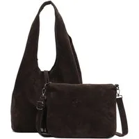 ITALYSHOP24 Schultertasche Damen Tasche Set 2in1 Shopper Hobo Bag Handtasche Crossbody Velours (Spar-Set 2 in1 Hobo + Crossbody Bag / Schmucktasche, Leichtgewicht, Wildleder Optik), Umhängetasche Workbag Body Bag Beuteltasche Freizeit Wildleder Optik