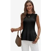 Imily Bela Ripptanktop Damen ärmellos Stricken mit Rippenmuster und gerafftem Saum (Packung, 1-tlg., 1per-Pack) mit Rundhalsausschnitt gehäkelt in Unifarbe