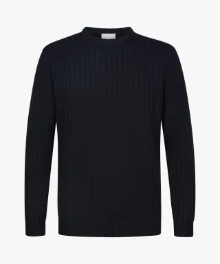 Profuomo - Marineblauer Wollmix Ripp Rundhals navy - Gr. - XXL