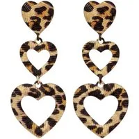 KARMA Paar Ohrhänger Damen Ohrringe Herz Leo Braun Gold 6,8 cm modern (2-tlg., Statement-Ohrschmuck Statementohrringe Herzohrringe), Damenohrringe groß Sommer Accessoire
