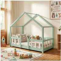 en.casa Kinderbett, »Treviolo« Haus-Optik Montessori 70x140 cm Mintgrün / Weiß