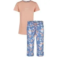 By Louise Schlafanzug Sleep Chic (Set, 2 tlg., 2-teilig) Damen Pyjama Caprihose Kurzarm Oberteil Baumwolle Hose Viscose