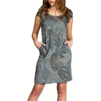 Caspar Sommerkleid SKL022 Damen Sommer Leinenkleid mit Paisley Print bis Größe 50 Luftig leicht, figurumspielende Form, mit seitlichem Jersey-Einsatz