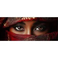 artissimo Glasbild XXL Bild aus Glas 125x50 cm / Panorama Wandbild groß / Wanddeko modern, Frauen Portrait: weiblicher Tuareg in rot rold
