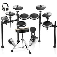 Donner E-Drum E-Schlagzeug 450 Sounds mit Thron Pedale Kopfhörer Unterricht DED-200,Set, Trommelhocker/Drumsticks/Kopfhörer/Audiokabel, 5 Trommeln und 4 Becken