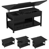 MSMASK Couchtisch 3-in-1-Multifunktions-Wohnzimmertisch mit 2 Schubladen, Kaffeetisch, Versteckte Aufbewahrung, 50T x 100B x 50H cm